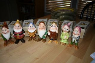 1939 Set Vintage Disney Snow White 7 Dwarves Ceramic Figures Enesco Japan,  Boxes