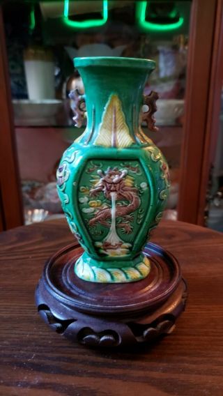 Antique Chinese Porcelain Dragon 19th Century Sancai Glazed Vase Seal Mark