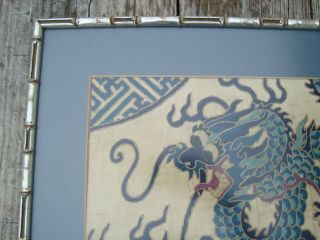 Antique Chinese 5 - Claw Dragon Embroidery Framed Qing Dynasty 19th Century 3