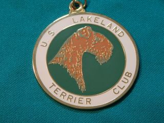 Vintage U.  S.  Lakeland Terrier Club Gold Plated & Enamel Award Medallion Pendant