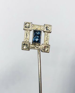 Antique 10k White Gold With Two Sapphires Square Stick Pin