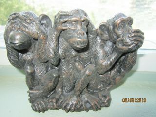 Monkey Hear Say See No Evil Figurine Statue Looks Bronze But Ab Plaster Or ?