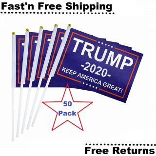 50 Pack President Donald Trump Flag 2020 Keep America Great Hand Held Stick Kag