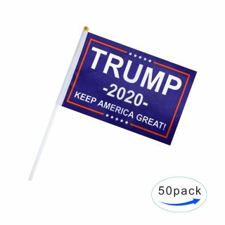 50 Pack President Donald Trump Flag 2020 Keep America Great Hand Held Stick KAG 3