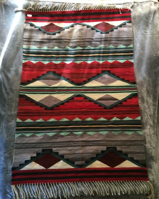 Vintage Ellenbecker Trading Co.  Zapotec Hand Woven 100 Wool Mexican Rug 48”x74”