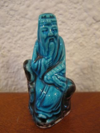 Antique Chinese Turquoise Blue Glaze Porcelain Immortal Elder Zhang Guo Lao