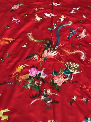 Antique Chinese Silk Embroidered Wedding Sheet Shawl Tapestry Wall Hanging Panel