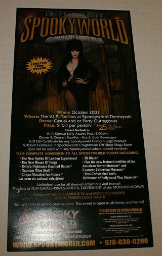 Spooky World Ma Horror Theme Park 2001 Halloween Elvira 6 " X 11 " Poster Rare
