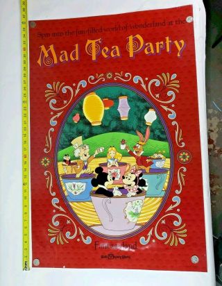 Vintage Walt Disney World Fantasy Land Mad Tea Party Poster 1985 36 X 24