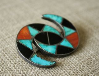 Vintage Zuni Native American Turquoise Sterling Hummingbird ' s Eye Pin Brooch 3