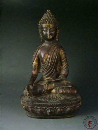 Large Antique Old Chinese Tibet Gilt Bronze Tibetan Buddha Sakyamuni Statue Ming