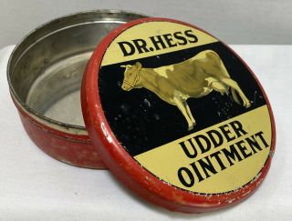 Vintage Dr.  Hess Udder Ointment Tin Cow On The Lid Great Graphics.  Empty