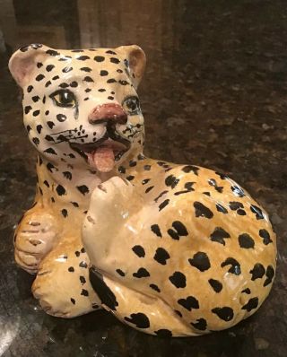 Vintage Italy Ceramic Art Baby Cheetah Leopard Cub Cat Figurine Statue