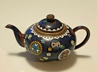 Antique Japanese Meiji Period Bronze Hand Painted Cloisonne Sake Teapot