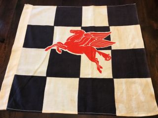 Vintage Mobil Gas/oil Pegasus Flag/banner,  Black And White Checkered Background