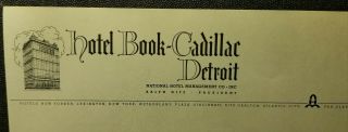 Book - Cadillac Detroit Hotel Lithograph Stationary Print 1920s 1930s Art Drawing