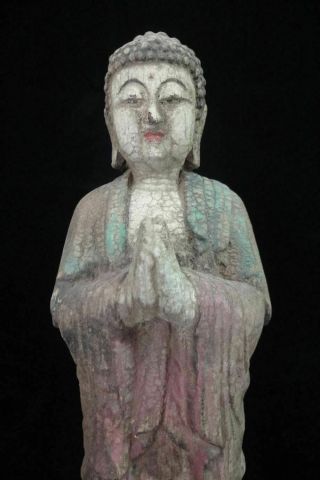 29cm Large Old Chinese Hand Carving Shakyamuni Buddha Wooden Statue Sculpture