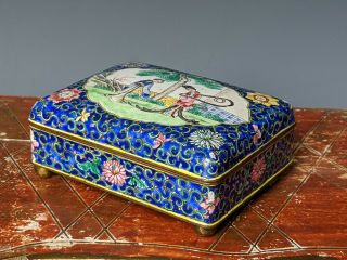 Antique Chinese Qianlong Canton Enamel Export Box Painted Signed Cloisonne