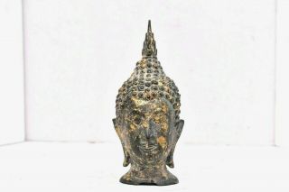 Antique Bronze Buddha Head - Thailand - 19th Century 7.  5 " Figure Buddhist Bust