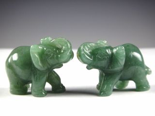 2pc Green Aventurine Jade Stone Craving Lucky Elephant Feng Shui Statue