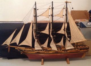 Antique Wooden Model Ship.  Sail,  Nautical,  Handmade,  Sailboat,  Vintage