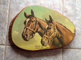 Souvenir Mid Century Modern Lacquered Wood Horse Picture 1950 Wall Decoupage