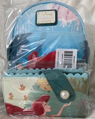 Loungefly Disney The Little Mermaid Grotto Pearl Mini Backpack And Wallet Set