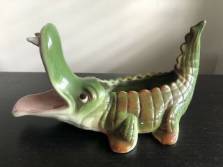 Vintage Freeman Mcfarlin Ceramic Green Glazed Alligator Planter Vase Nr