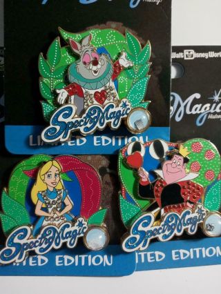 Disney Pin 3 Pins Spectro Magic Piece Of History,  Alice,  White Rabbit,  Queen Heart