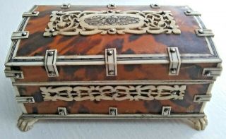 19th Century Anglo Indian Vizagapatam Box With Faux Tortoiseshell & Fretwork A/f
