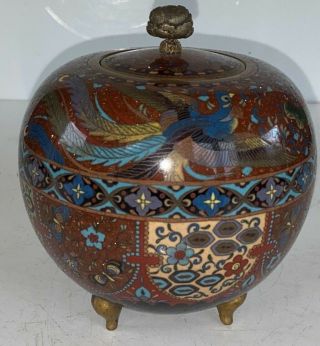 Quality Meiji Antique Japanese Cloisonne Vase Pot Lidded Jar