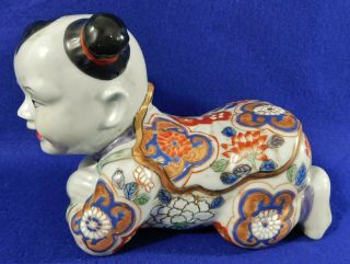 Large Antique/vtg 9.  5 " Chinese Hand Painted Porcelain Piano Baby Figurine