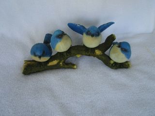 Gorgeous Vintage [10.  5 " ] 4 Blue Birds On A Branch Display Figurine