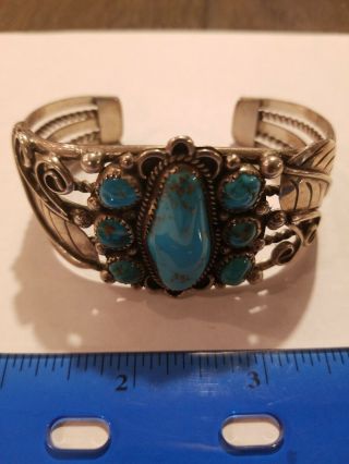 Vintage Native Sterling Silver Turquoise Cuff Bracelet 53 Grams Pawn
