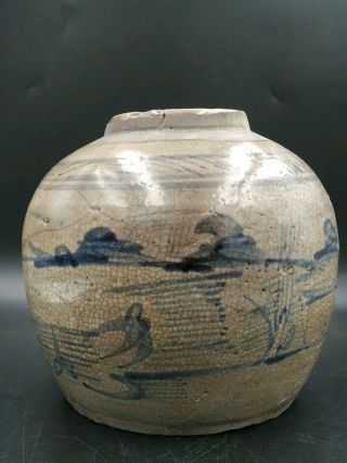 Antique Chinese Blue Canton Ware Porcelain Ginger Jar 2
