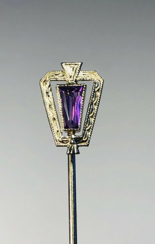 Antique 14k White Gold With Amethyst Stick Pin