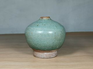 Antique Chinese Ming Dynasty Celadon Crackle Green Glaze Pottery Jar