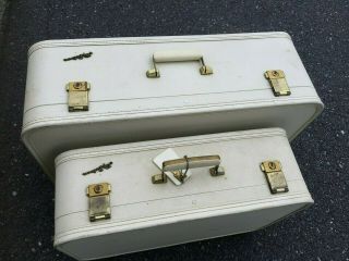 Vintage Lady Baltimore Suitcases In Arctic With One Key Usa Made White 26 "