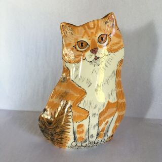 2001 Cat By Nina Lyman Ceramic Cat Vase Orange Striped Cat For Cat Lovers