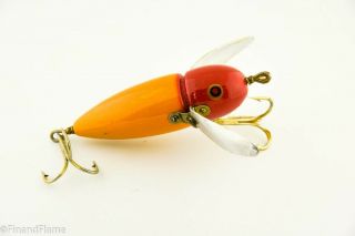 Vintage Heddon Musky Crazy Crawler Minnow Antique Fishing Lure Red & Yellow Cd4