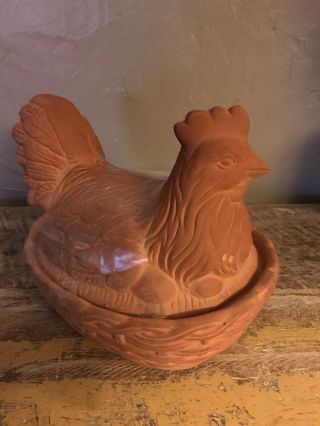 Clay Pottery Chicken On Nest Bowl