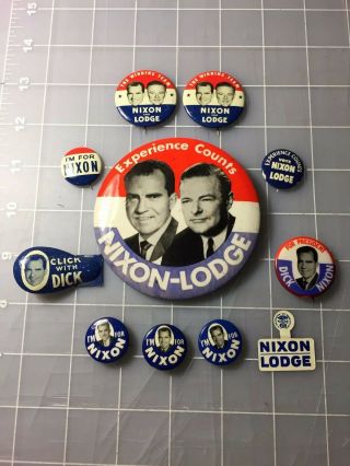 Eleven (11) Richard Nixon Lodge 1960 Campaign Pin Buttons