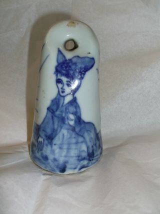 Antique Blue And White Female Porcelain Seal.  4 " X2 " Signed