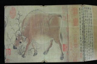 Very Thick Old Chinese Hand Painting " Wuniutu " 5 Vivid Cattles Album Book Marks