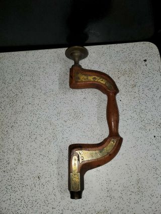 Vintage Wood And Brass Hand Brace / Speed Drill