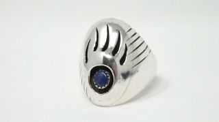 Vtg Native American Signed P Lapis Lazuli Bear Paw Claw Sterling Ring Sz 12