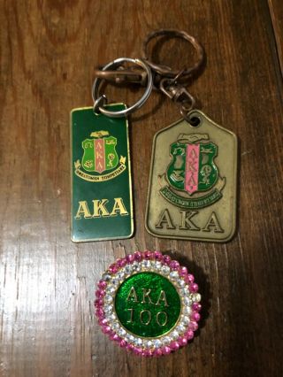 Alpha Kappa Alpha Sorority Aka 2 Keychains & Pin Vintage