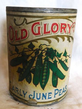 Vintage Tin Can Paper Label " Old Glory " Early June Peas,  Springfield,  Mass.