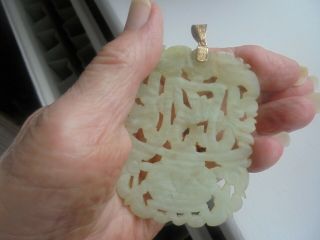 C 1900 Antique Superbly Carved Natural White Jade & Gold Chinese Pendant Qing
