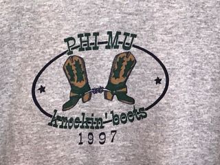 Vintage 90s 1997 Phi Mu Sorority " Knocking Boots " T - Shirt